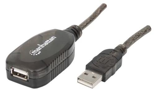 150958 Cable de Extensión Activa USB de Alta Velocidad USBA Macho/ A Hembra - 20m, con repetidor incluido MANHATTAN Negro