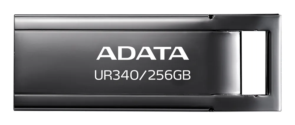 Memoria USB de 256GB UR340 3.2 Gen 1 (retrocompatible 3.0 y 2.0) - diseño elegante sin tapa. Color Metálico negro. AROY-UR340-256GBK ADATA 256 GB