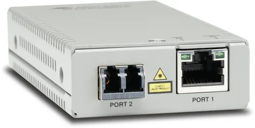 Convertidor de medios Gigabit Ethernet a fibra óptica, conector LC, multimodo (MMF), distancia de 220 hasta 500 m, con fuente de alimentación multi-región ALLIED TELESIS AT-MMC2000/LC-960