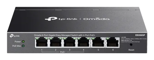 Switch Omada 6 Puertos Gigabit / 4 Puertos PoE+ 65W / Gestión Cloud SDN / Sin Ventiladores / QoS / VLAN / IGMP Snooping / 250 m PoE TP-LINK ES206GP