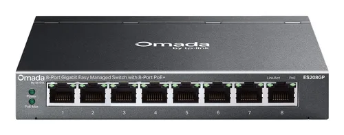 Switch Gigabit Easy Managed 8 Puertos / PoE+ 64W / Cloud Management Omada / 16 Gbps Switching / Fanless / Desktop-Wall Mount TP-LINK ES208GP