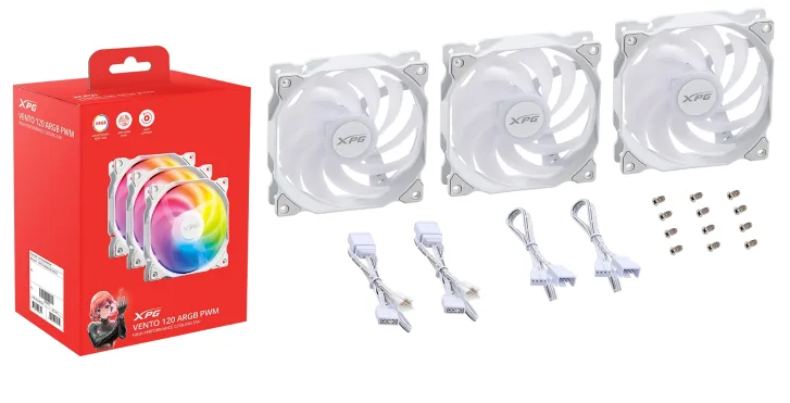 Ventilador XPG VENTO 120 ARGB PWM TRIPLE PACK (Pulse Width Modulation). Dimensiones 120 x 120 x 25mm. Iluminacion ARGB. BLANCO