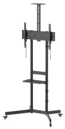 Soporte TV tipo carro - 37 a 70, hasta 70 kg (154 lb), inclinación de -10 a 5°, repisas para cámara y AV, Ruedas con frenos y PVC, MANHATTAN 462716