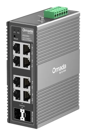 Switch Industrial Omada Easy Managed / 8 Puertos Gigabit (6× RJ45 + 2× RJ45/SFP Combo) / 16 Gbps Switching / -40°C a 75°C / Protección Rayos 6kV / Gestión Cloud / Montaje DIN Rail o Pared / IP40 TP-LINK IES208G