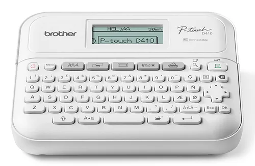 Rotulador Brother P-touch PTD410 - transferencia térmica, USB, teclado qwerty, adaptador AC, imprime etiquetas laminadas de hasta 18 mm de ancho 20