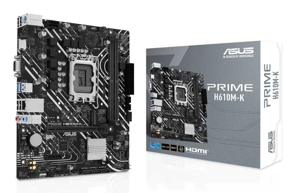 Tarjeta madre ASUS PRIME H610M-K - DDR5, 96 GB, Intel Socket LGA1700, Micro-ATX, D-Sub y HDMI