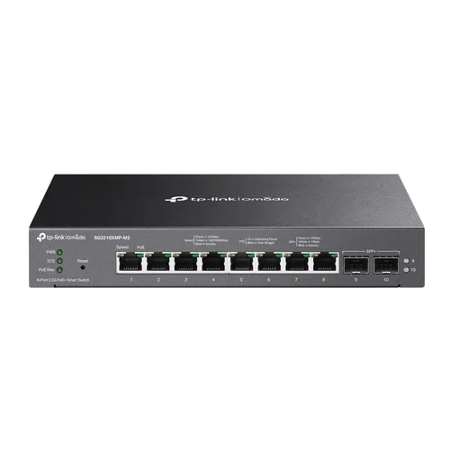 Conmutador inteligente Omada de 8 puertos 2.5GBASE-T y 2 puertos 10GE SFP+ con 8 puertos PoE+ Negro SG2210XMP-M2