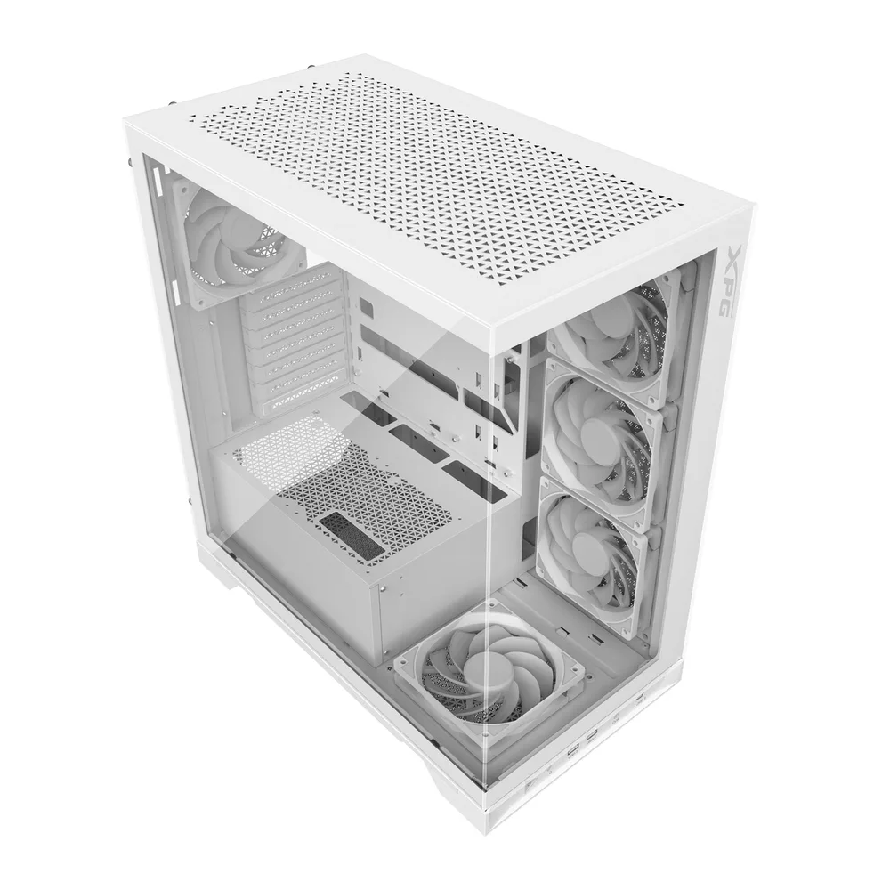 Gabinete GAMER XPG INVADER X. Media torre (ATX - Micro-ATX y Mini-ITX) Paneles de vidrio templado. Ventiladores incluidos. INVADERXMT-WHCWW Blanco