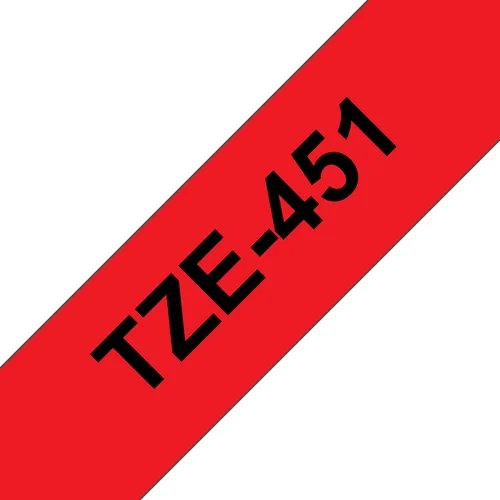 Etiqueta roja continua laminada Brother TZE451 - de 24 mm de ancho x 8 mts de largo. Impresión en negro Transferencia térmica