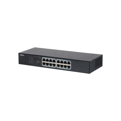 Switch Gigabit no administrable 16 puertos RJ-45 10/100/1000 - capa 2, 32 Gbps, metálico sin ventilador, montaje en rack Dahua Technology Negro