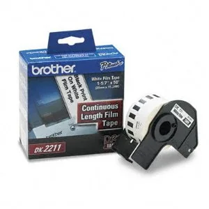 Etiqueta blanca plástica continua no laminada Brother DK2211 de 29 mm de ancho x 15.2 mts de largo. Impresión en negro. QL800 / QL810W / QL1110NWB