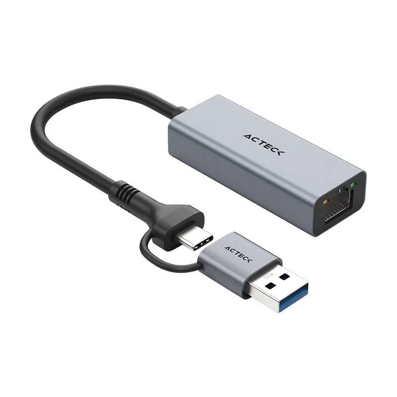 Adaptador USB-C/A a Ethernet RJ45 Gatex Net AN650 / Windows - mac OS, linux, Android / USB-C, USB-A / 1x Ethernet RJ45 1000 Mbps / Titanio ACTECK