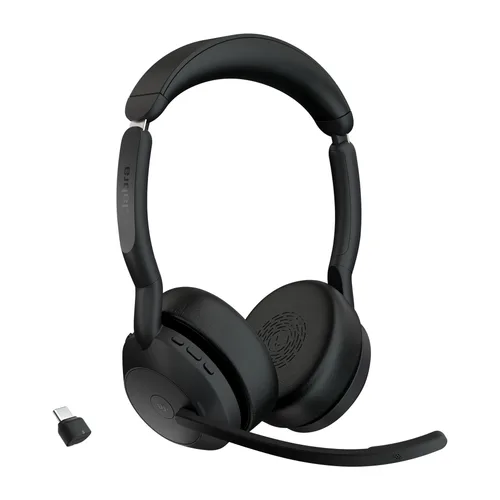 Jabra Evolve2 55 audífonos inalámbricos tipo diadema estéreo con adaptador Bluetooth Link 390c - cancelación activa de ruido y certificación para MS