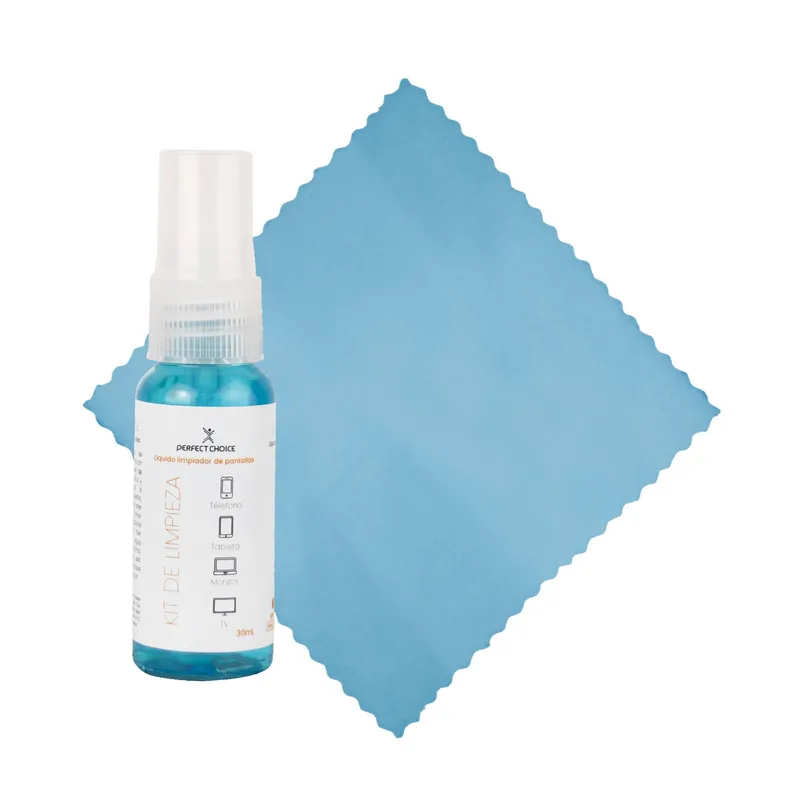 Kit de limpieza de pantallas líquido limpiador y microfibra PERFECT CHOICE Azul PC-030362