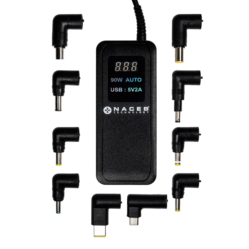Adaptador de corriente Naceb Technology - Negro, Adaptador de corriente, Universal 90W NA-013