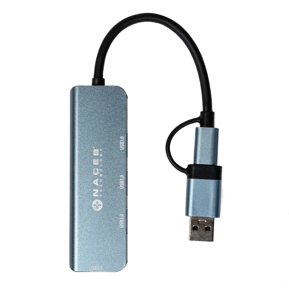 NACEB Hub Usb-C/A A 4 Puertos Usb 3.0 NA-0126 Naceb Technology Gris