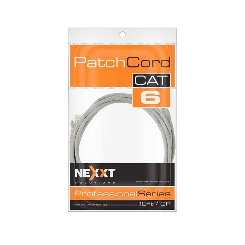 Cable patch cord Cat.6 UTP - multifilar, con revestimiento tipo CM, 3.05M, Gris 24AWG NEXXT AB361NXT23