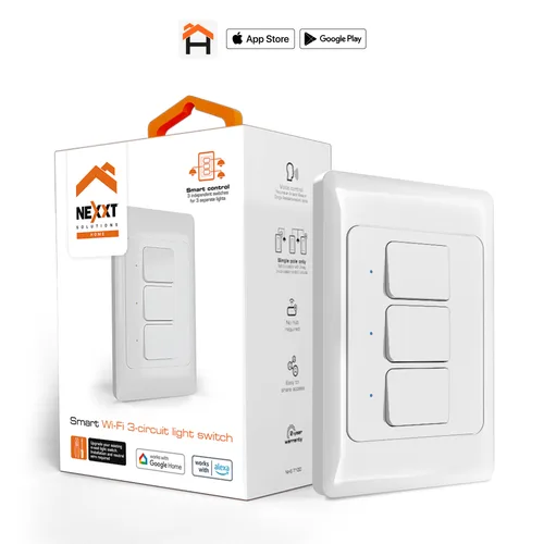 Interruptor de 3 circuitos inteligente con conexión Wi-Fi Nexxt Solutions Home NHE-T100