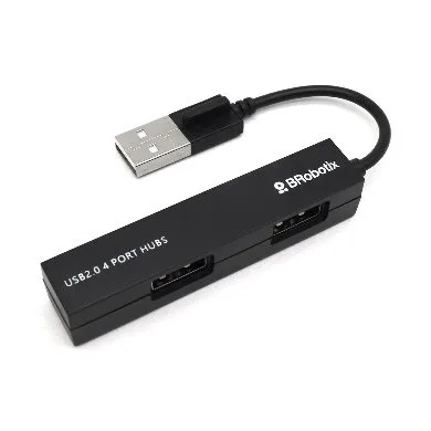 Hub USB V2.0 - Compacto, 4 Puertos, Negro BROBOTIX 497677, USB V2.0, 4 puertos, 480 Mbit/s, Negro