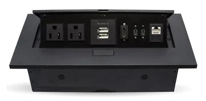 Caja de Mesa/caja de Conexión para Mesa - Conectores Usb-tipo C, Hdmi, Usb, RJ45 CAT6, Corriente, 406405, Brobotix Negro