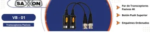 SAXXON VB - 01 Par de Transceptores Pasivos 4K 8MP Video Baluns - Botón Push Superior, Empalmes Ordenados, 4K hasta 150m, 4MP a 200m, 1080p hasta 250m