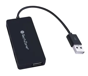 Hub TechZone - 4 puertos USB 2.0, color negro, 1 año de garantía TZ17HUB02