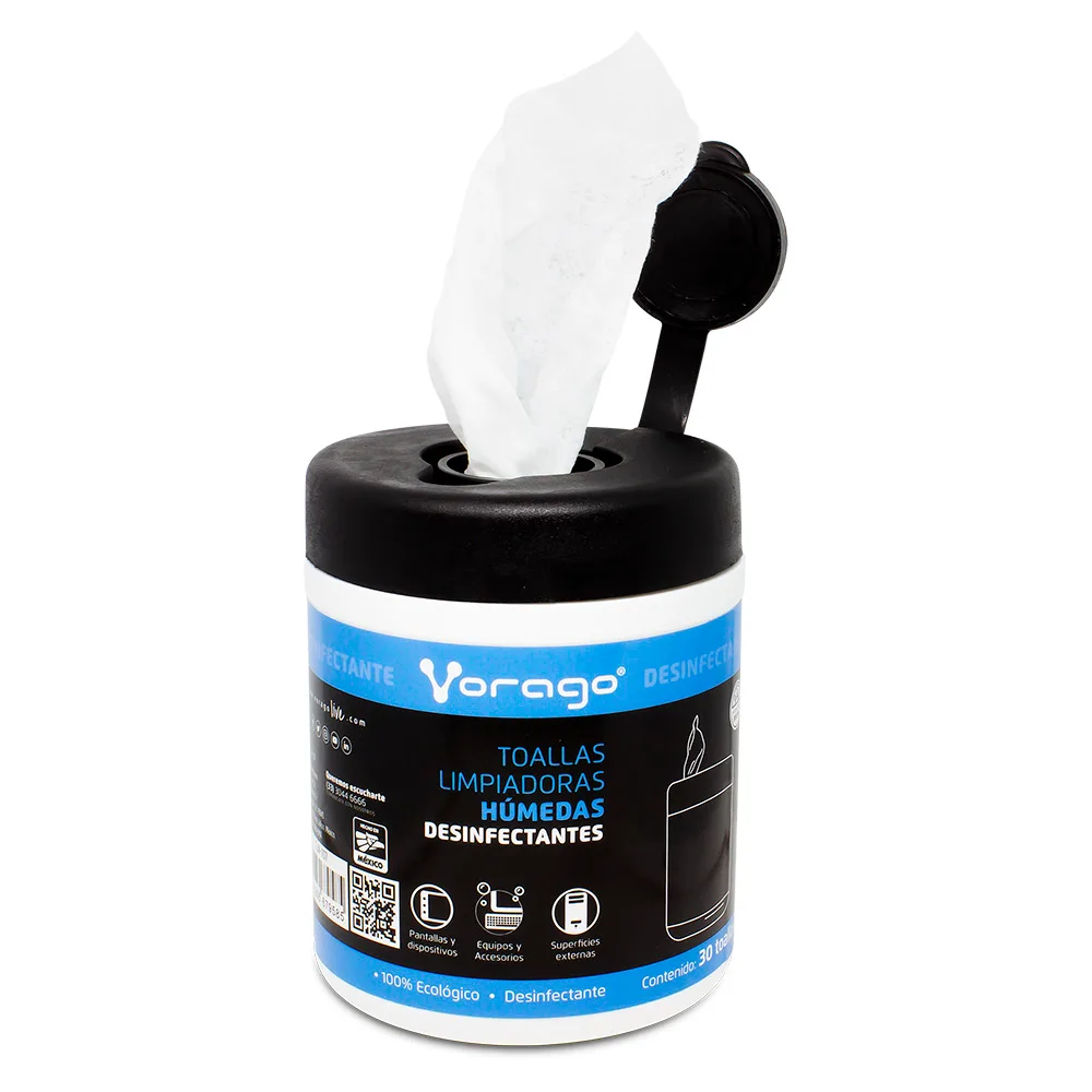 Toallas Vorago CLN-107 humedas desinfectantes bote 30PZ