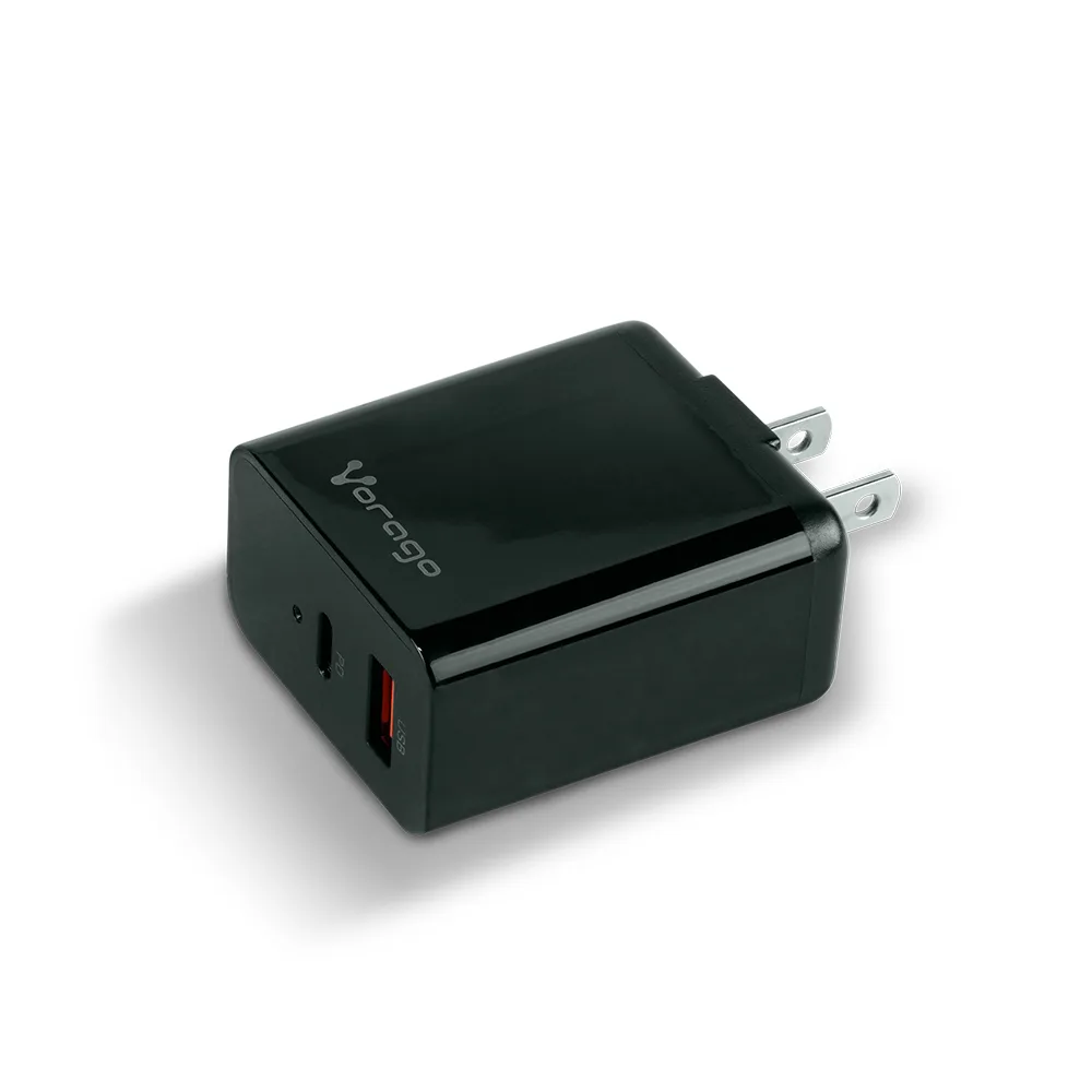 Cargador para pared. Vorago AU-350-BK negro. quick charge/ cargador de pared / Negro. Quick charce 3.0A PD 20w USB A y tipo C negro