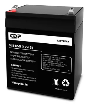 Batería modelo SLB-12/5 de 12 volt 5 amperes sellada libre de mantenimiento (no derramable) CDP SLB12-5