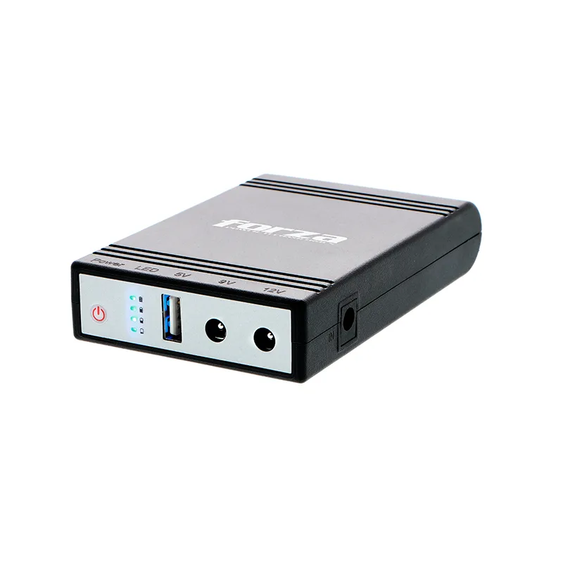 Mini UPS FORZA 24W (DC-140USB) - Batería de Litio 4000mAh, Salidas 5V/9V/12VCC y USB, Protección Sobrecargas, Color Negro MINI UPS DE CC Y CARGADOR