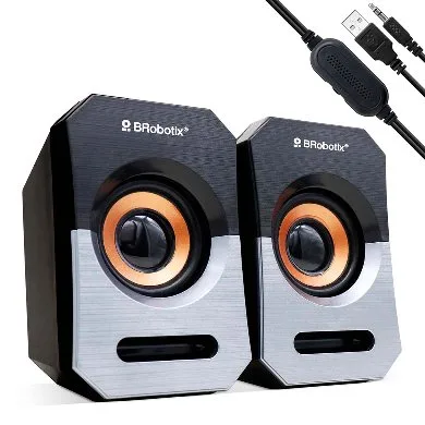 Bocina Alambrica - Stereo, Usb + 3.5 MM, C/control de Volumen, Antideslizante, de Escritorio, P/pc/laptop, Negro/plata, Brobotix 963913 3 W