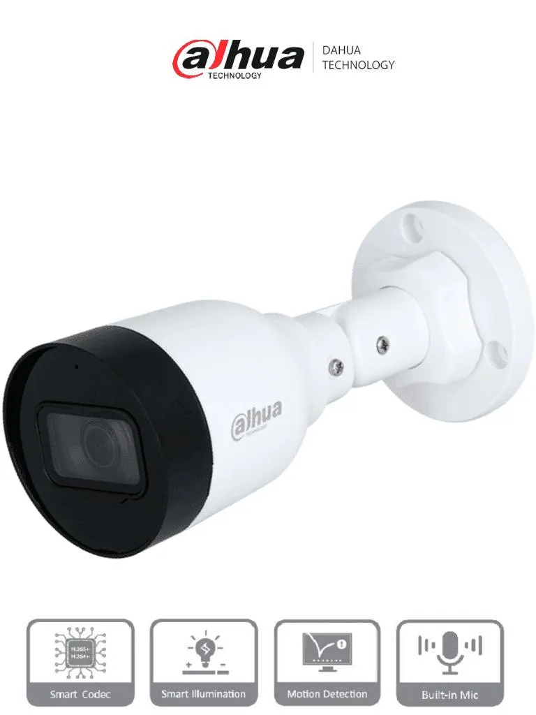 Dahua IPC-HFW1230S1-A - Cámara IP Bullet de 2MP - lente de 2.8mm, ángulo de visión de 102 grados, micrófono integrado, compresión H.265+, IR de 30m,