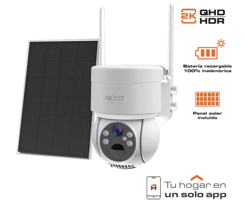 Cámara NEXXT con panel solar para exterior NHC-OP20S/ Resolución 2K de 3MP / 100 inalámbrico/Luz LED/ activada por movimiento Nexxt Solutions Home 3
