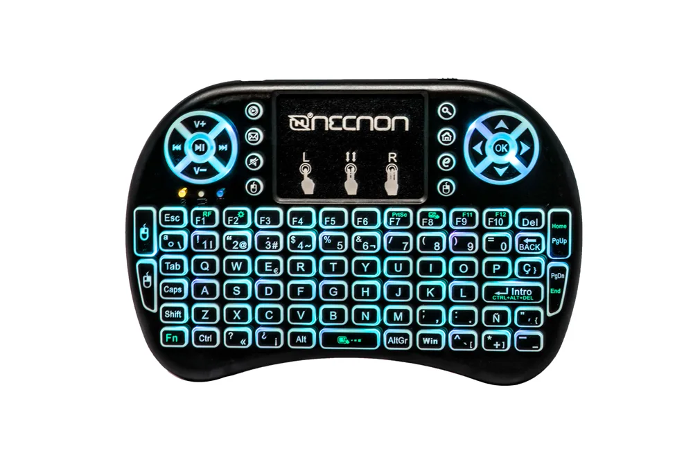Control Remoto NRC-01 Touch Pad Teclado Qwerty Led 7 Colores Recargable TV Smartphone TV Box Negro NECNON NBCR0101RG