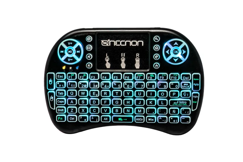 Control Remoto NRC-01 Touch Pad Teclado Qwerty Led 7 Colores Recargable TV Smartphone TV Box Negro NECNON NBCR0101RG