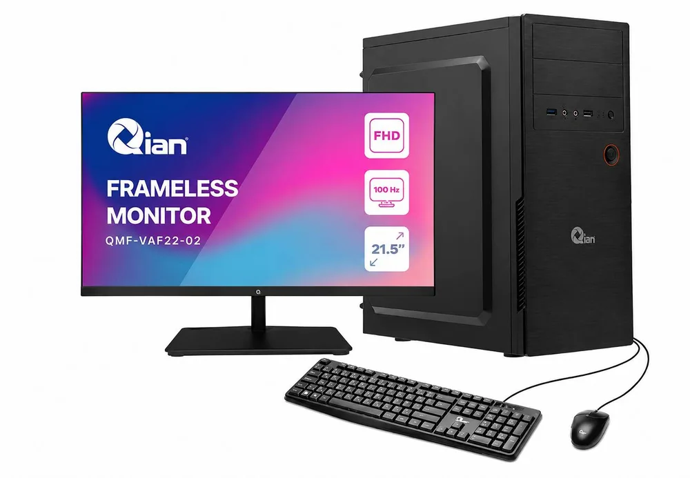Kit PC Office - monitor 22, regulador QIAN, gabinete QIAN Mat 01/ PSU 500W. Mouse y teclado 480 GB QPI-OP340TA-48M