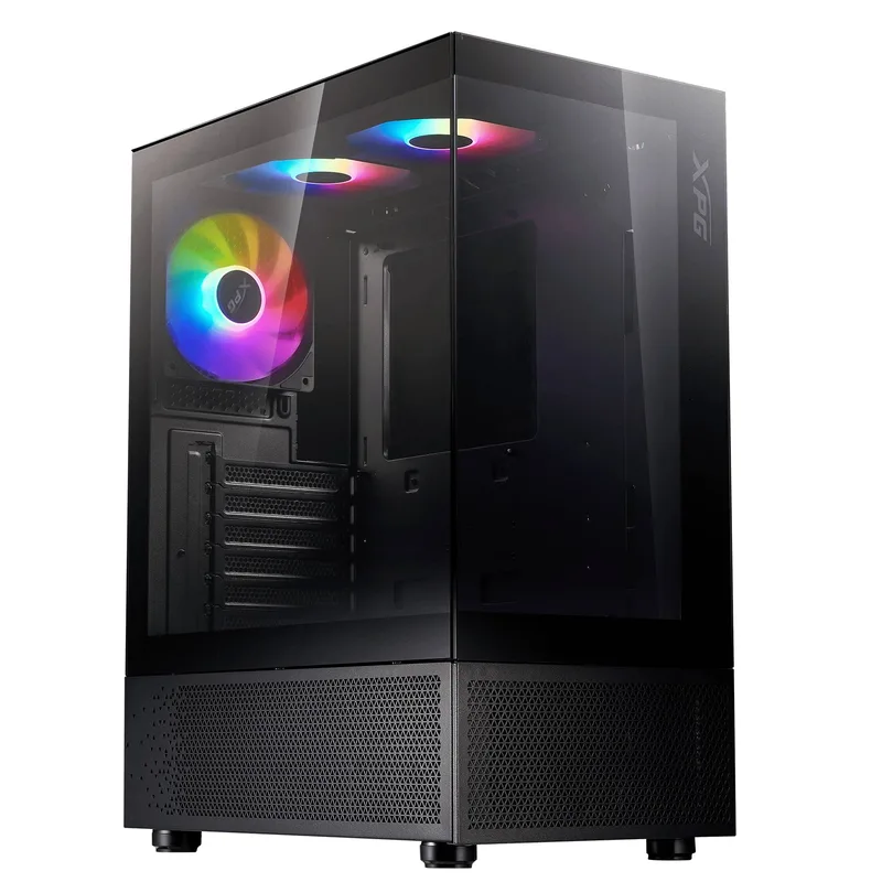 Gabinete GAMER XPG INVADER X MINI. Media torre. Paneles de VIDRIO TEMPLADO de 4mm. Ventiladores incluidos; 5 x 120mm ARGB. NEGRO. INVADERXMINIMT-BKCWW