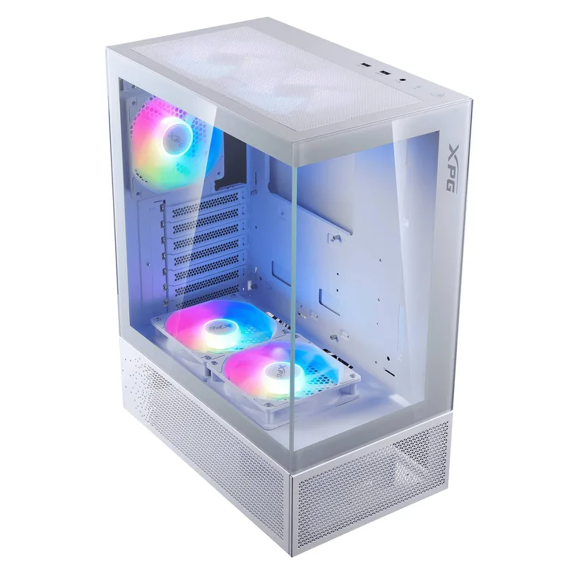 Gabinete GAMER XPG INVADER X MINI. Media torre. Paneles de VIDRIO TEMPLADO de 4mm. Ventiladores incluidos; 5 x 120mm ARGB. BLANCO INVADERXMINIMT-WHCWW