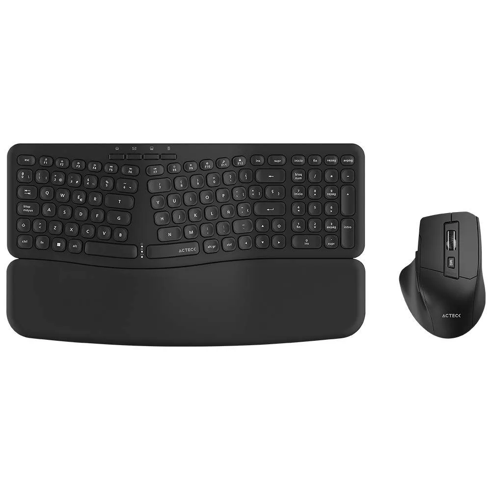 Kit Teclado y Mouse Acteck Creator Ultra CONFORT MK650 Teclado y Mouse Ergonómico Inalámbrico - Teclado de Membrana 2.4Mhz, 2 Baterías AAA Incluidas