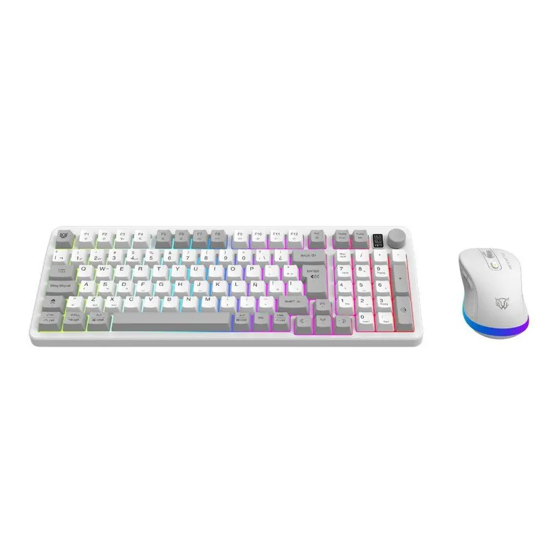 Kit Teclado y Mouse Squad Conquest PRO KG525 Balam Rush Azender Series - Alcance 10m, Iluminacion RGB Personalizable, Color Blanco. AC-940436