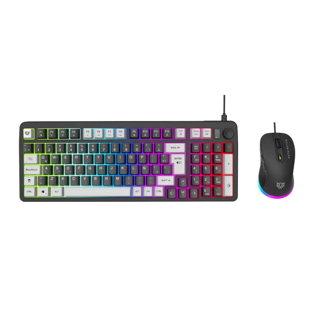 Kit Teclado y Mouse Squad Conquest KG515 Balam Rush Azender Series - Iluminacion RGB, Color Negro. AC-940443 7200 DPI BR-940443