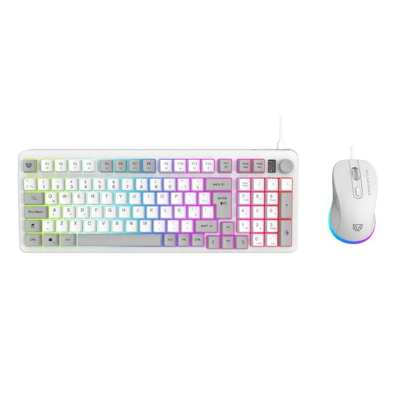 Kit Teclado y Mouse Squad Conquest KG515 Balam Rush Azender Series Teclado y Mouse Alambrico Iluminacion RGB - Color Blanco. AC-940450 7200 DPI