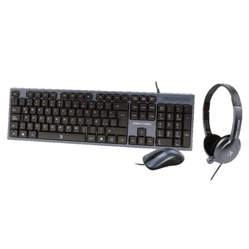 Kit de Teclado - Mouse y Diadema con Micrófono Integrado Alámbrico | PERFECT CHOICE 1000 DPI PC-201700