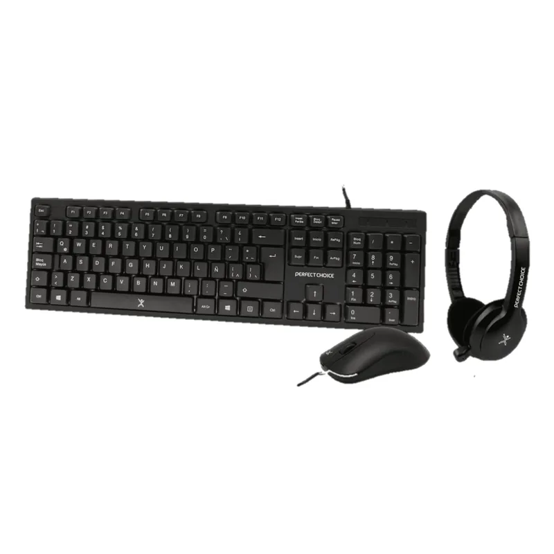 PC-201717 Kit de Teclado - Mouse y Diadema con Micrófono Integrado Alámbrico | PERFECT CHOICE 1000 DPI