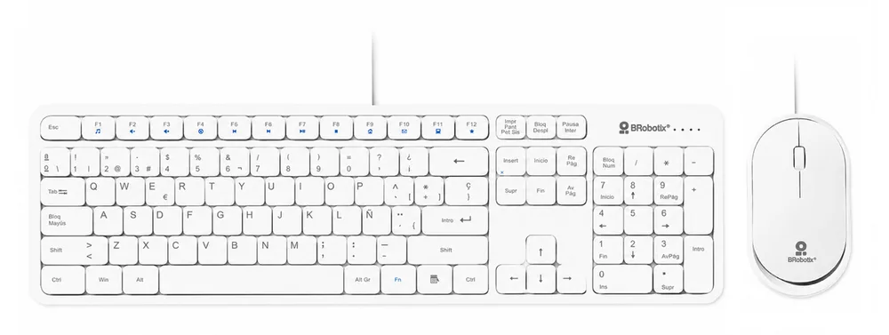 Kit Teclado Y Mouse Usb Alámbrico Ultrasilencioso Multimedia - Bateria Recargable, Compatible con Windows, Ios Y Linux, Blanco, 6008010 Brobotix