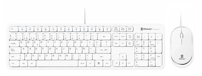 Kit Teclado Y Mouse Usb Alámbrico Ultrasilencioso Multimedia - Bateria Recargable, Compatible con Windows, Ios Y Linux, Blanco, 6008010 Brobotix