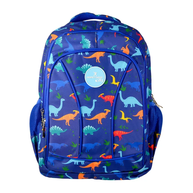 PC-085300 Mochila Escolar Infantil Múltiples Compartimentos Modeo Brooklyn Dinosaurios | PERFECT CHOICE Azul