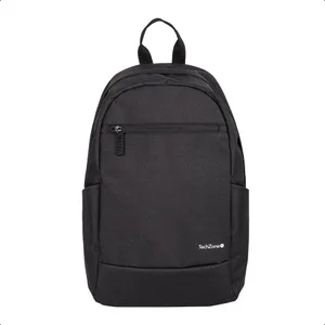 Backpack Basic Black TechZone TZLBP15 15.6 pulgadas - color negro, 2 bolsos laterales y 1 frontal, tirante acojinado. GARANTIA LIMITADA DE POR VIDA
