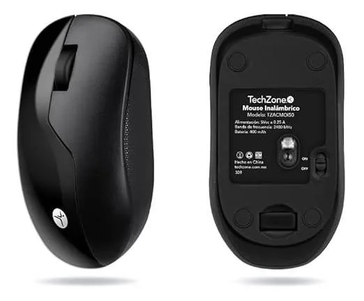 Mouse Inalámbrico ARMOR Recargable TECHZONE color Negro - 1200 DPI, 3 Botones TZACMOI50