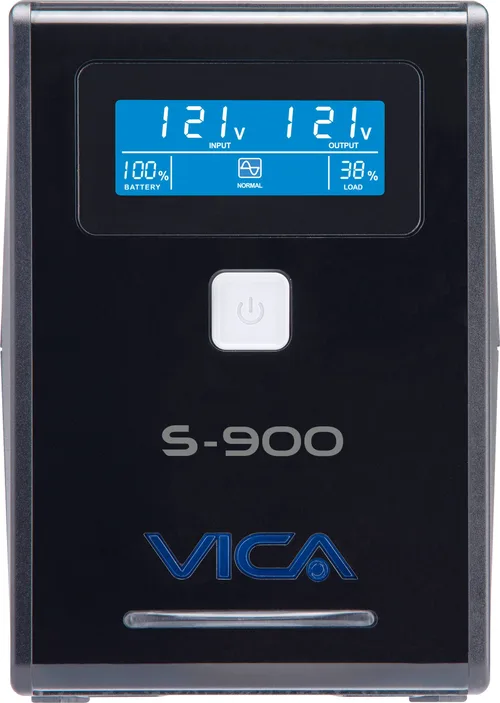 No break interactivo S900 - 900VA/550W, entrada 127 VCA 60 Hz, salida 120 VCA, 4 tomas reguladas/4 reguladas y respaldadas, RJ11, pantalla LCD VICA